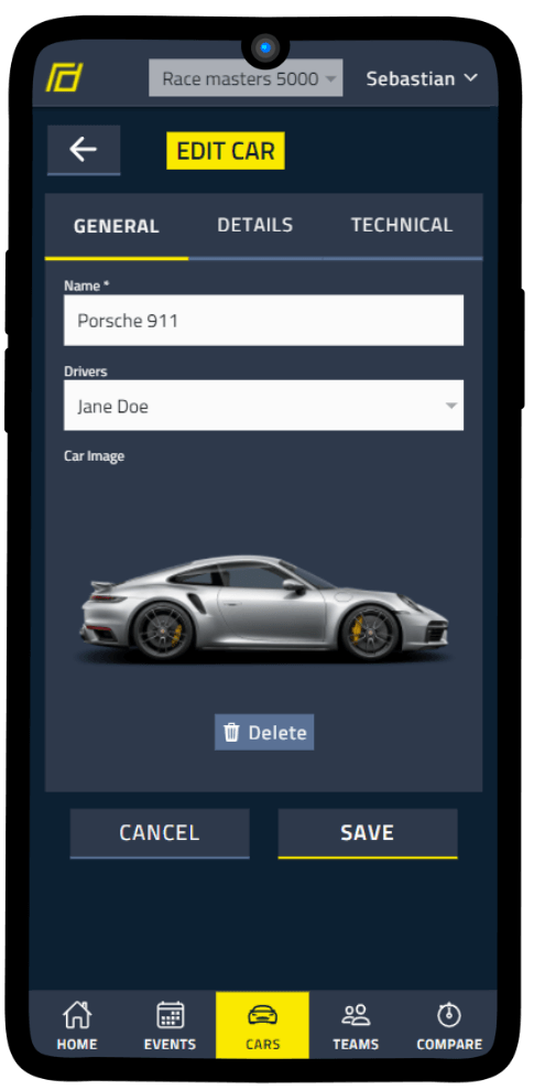 RaceData app screenshot