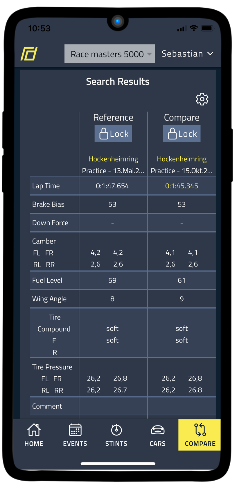 RaceData app screenshot